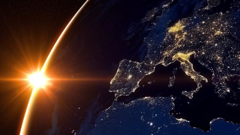 Earth from Space at Sunrise — Orange, Dramatic