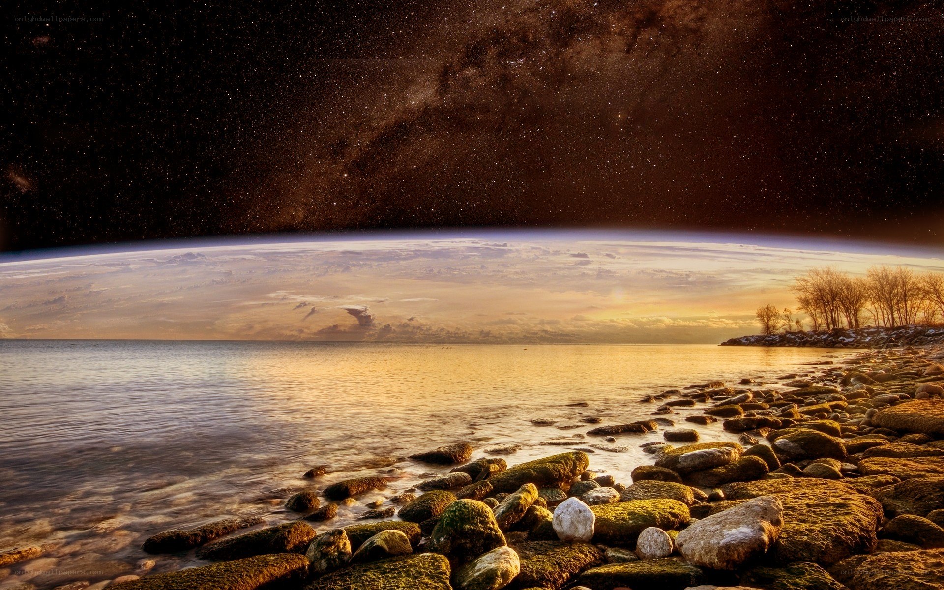 Earth from space at sunset