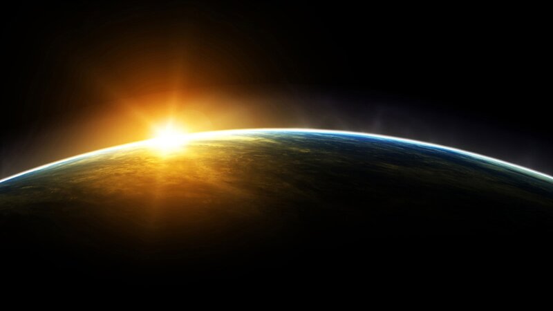 Earth from Space — Black, Dramatic, Sunrise, Digital Art, Sun, Horizon