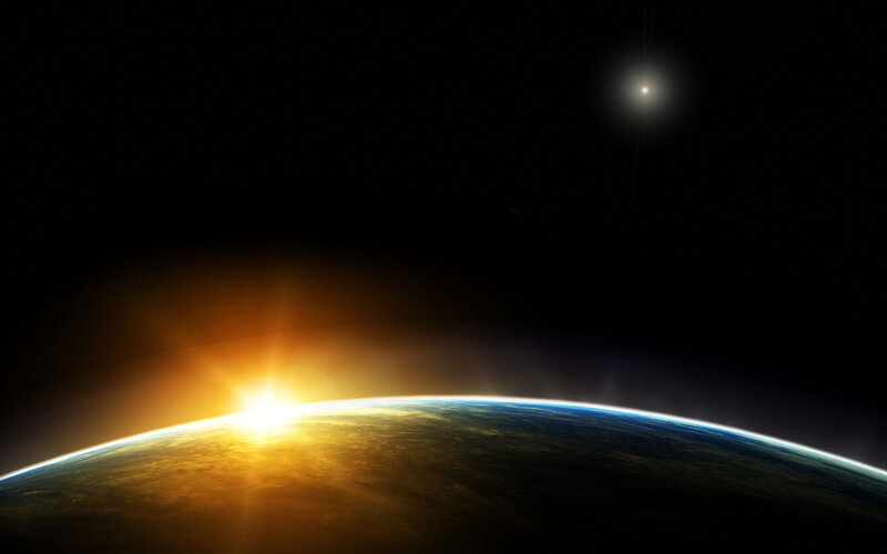 Earth from Space — Black, Dramatic, Sunrise, Digital Art, Sun, Planet