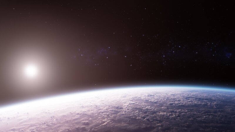 Earth from Space — Black, Serene, Digital Art, Sun
