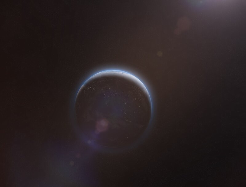 Earth from Space — Black, Serene, Night, 3d Render, Planet, Stars