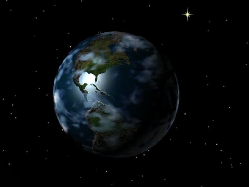 Earth from Space — Black, Serene, Night, 3d Render, Stars, Clouds, Blue, Green