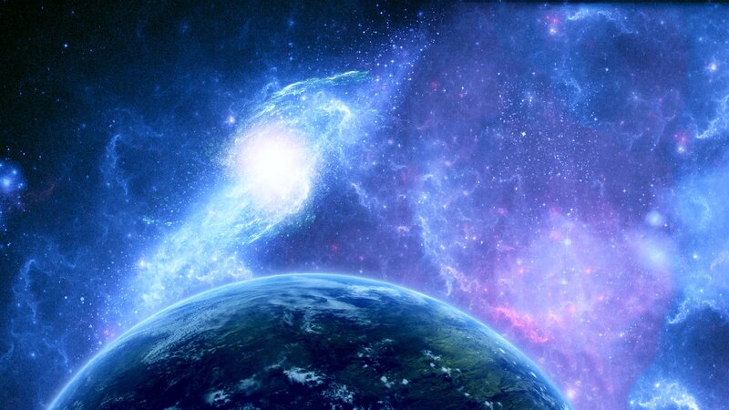 Earth from Space — Blue, Cosmic, Digital Art, Planet, Stars