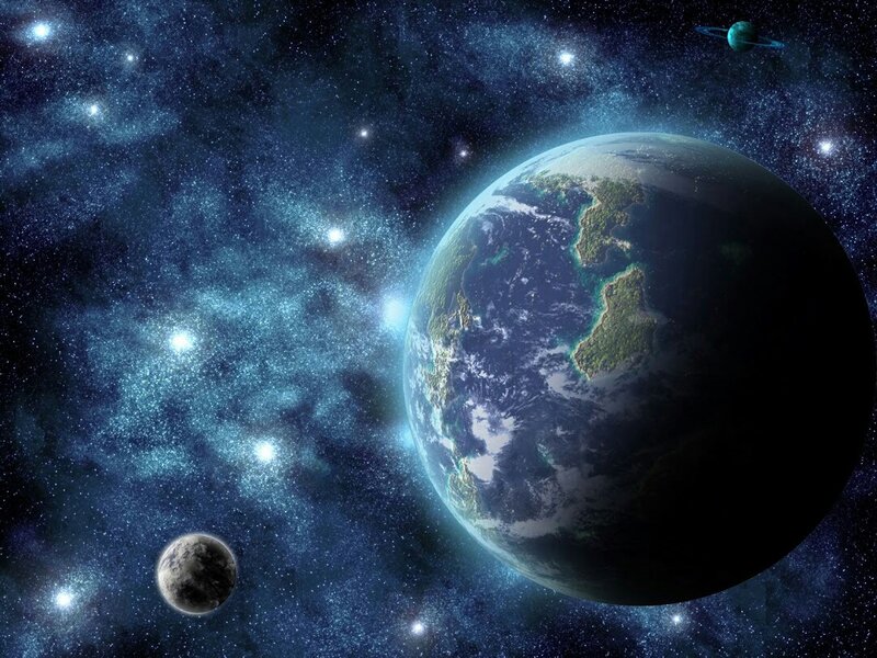 Earth from Space — Blue, Cosmic, Night, Digital Art, Planet