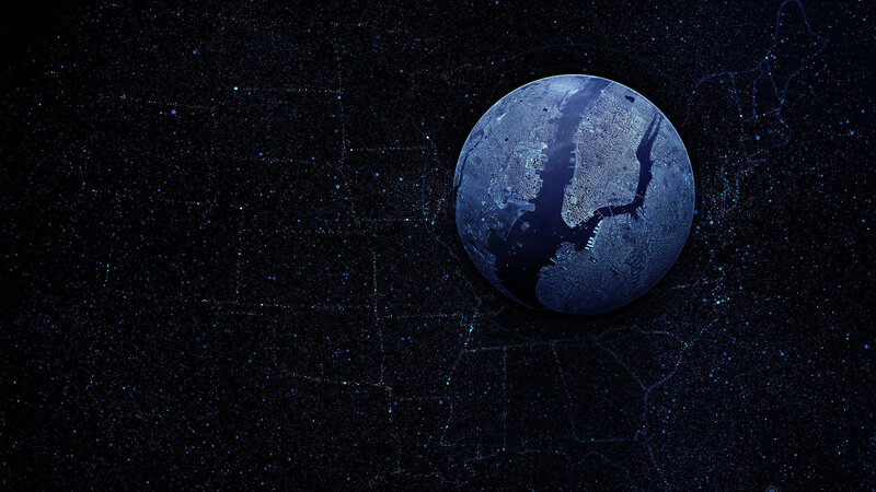 Earth from Space — Blue, Cosmic, Night, Digital Art, Stars
