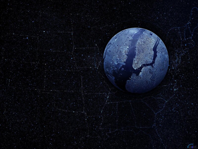 Earth from Space — Blue, Cosmic, Night, Digital Art