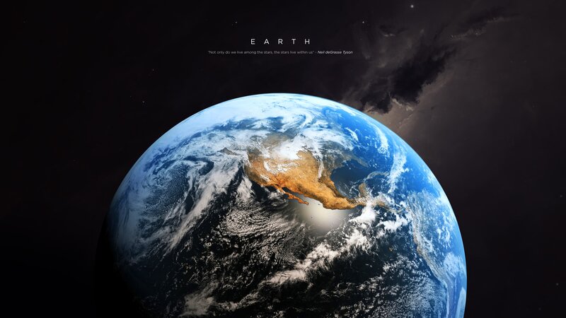 Earth from Space — Blue, Dramatic, Digital Art, Clouds, Continent, Stars