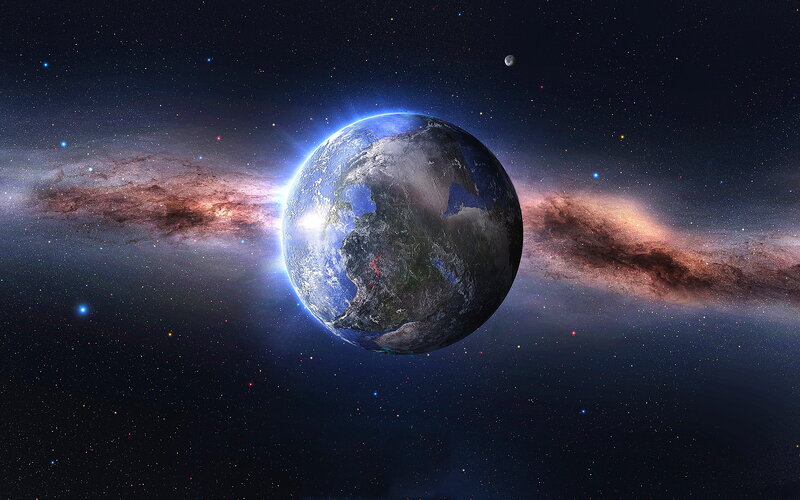 Earth from Space — Blue, Dramatic, Digital Art, Moon, Galaxy, Stars