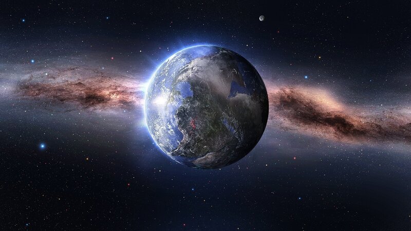 Earth from Space — Blue, Dramatic, Digital Art, Moon, Galaxy