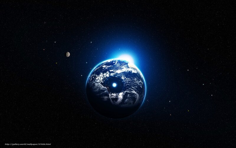 Earth from Space — Blue, Dramatic, Digital Art, Moon, Stars