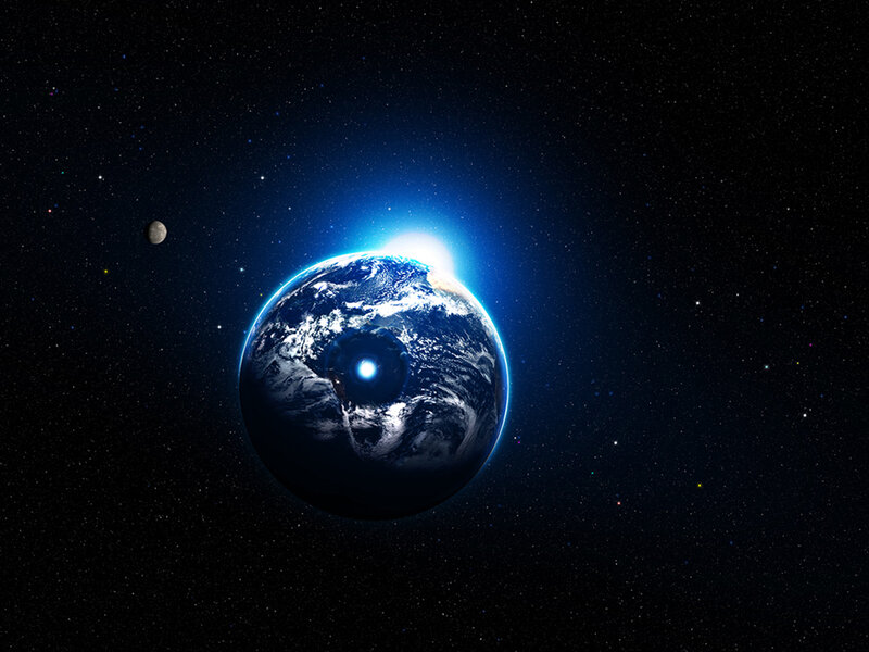 Earth from Space — Blue, Dramatic, Digital Art, Moon