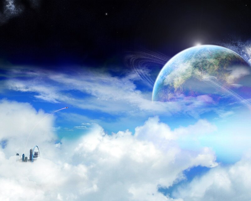 Earth from Space — Blue, Dramatic, Digital Art, Planet, Clouds, City