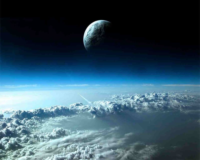 Earth from Space — Blue, Dramatic, Digital Art, Planet, Clouds, White, Black