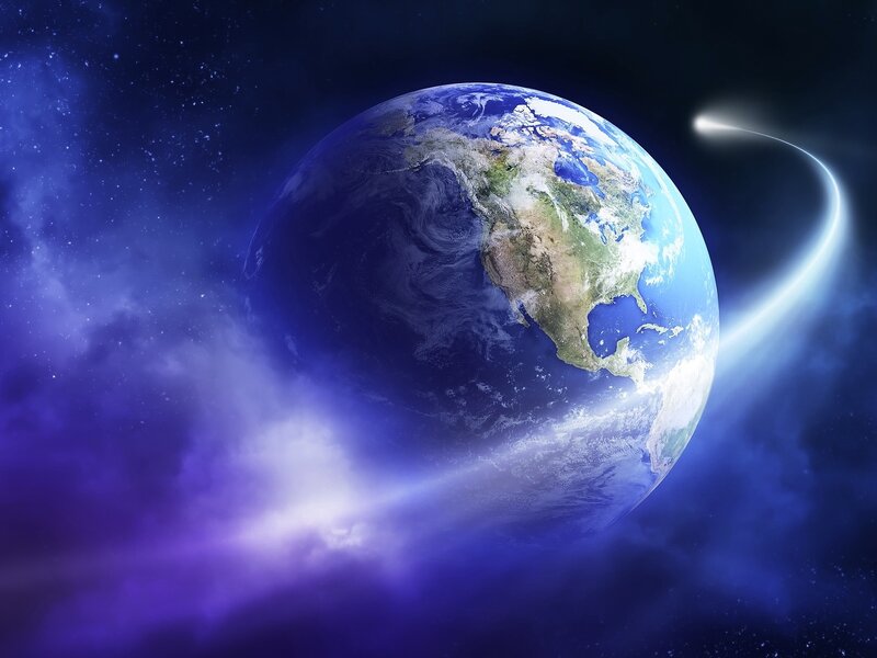 Earth from Space — Blue, Dramatic, Digital Art, Planet, Comet