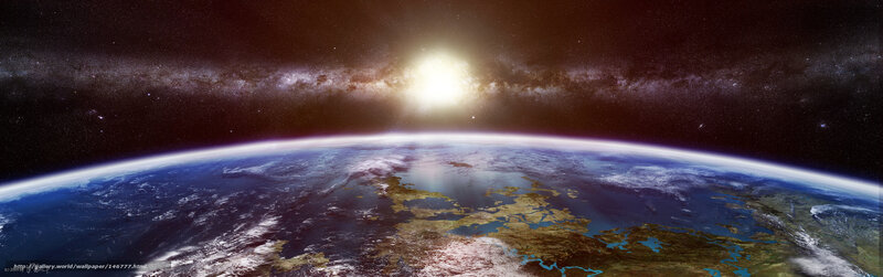 Earth from Space — Blue, Dramatic, Digital Art, Planet, Galaxy, Sun