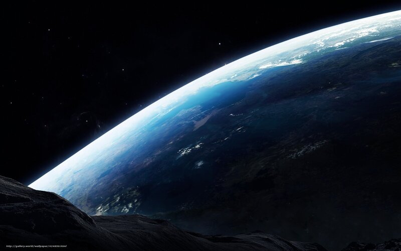 Earth from Space — Blue, Dramatic, Digital Art, Planet, Rocky Surface