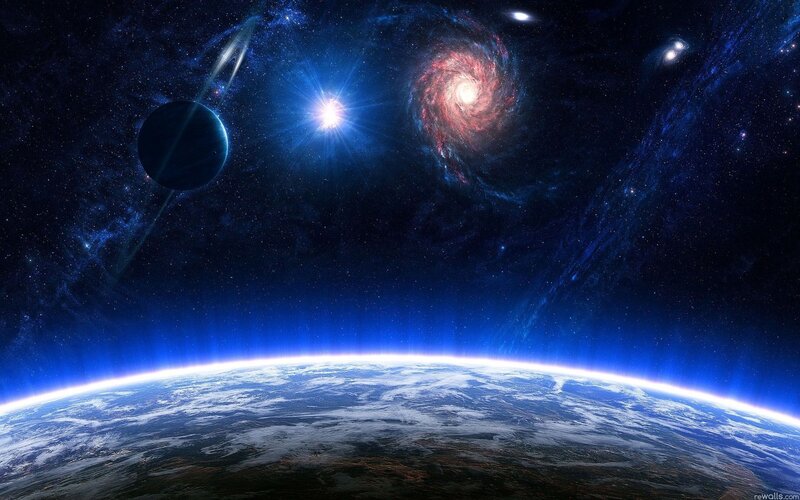Earth from Space — Blue, Dramatic, Digital Art, Planet, Star, Galaxy