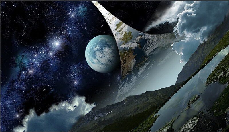 Earth from Space — Blue, Dramatic, Digital Art, Planet, Stars, Clouds