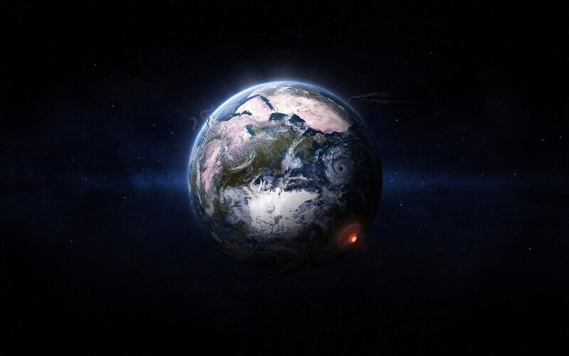 Earth from Space — Blue, Dramatic, Digital Art, Planet, Storm, Stars