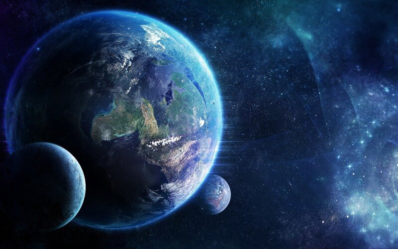 Earth from Space — Blue, Dramatic, Digital Art, Planets, Stars, Galaxy