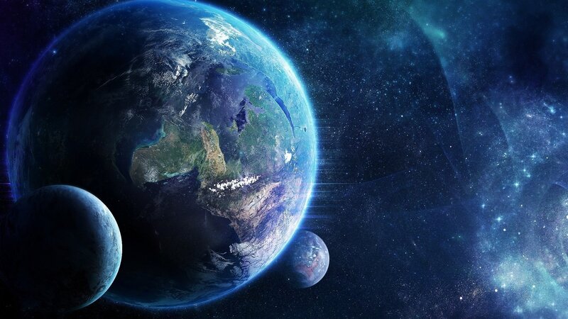Earth from Space — Blue, Dramatic, Digital Art, Planets, Stars