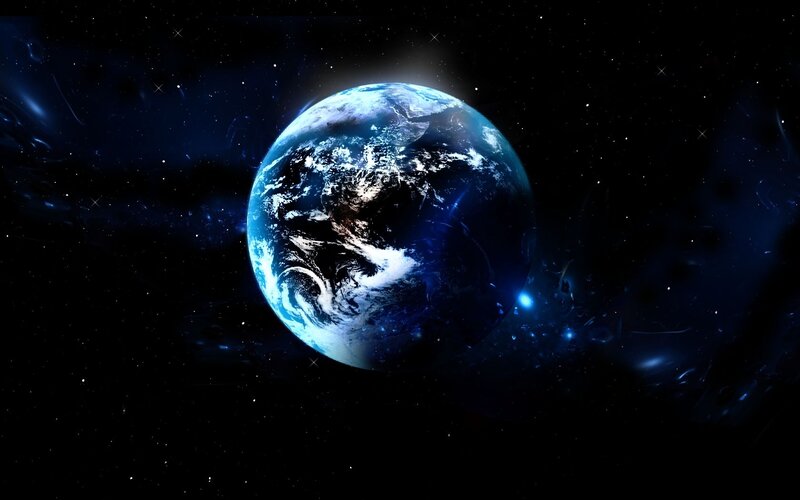 Earth from Space — Blue, Dramatic, Digital Art, Stars, Clouds, Ocean, Black