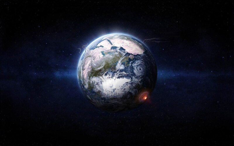 Earth from Space — Blue, Dramatic, Digital Art, Stars, Clouds, Ocean