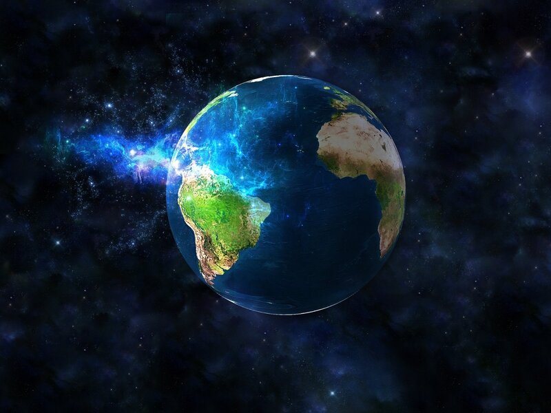 Earth from Space — Blue, Dramatic, Digital Art, Stars, Galaxy, Continent, Green