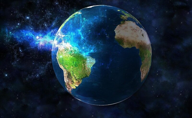 Earth from Space — Blue, Dramatic, Digital Art, Stars, Galaxy, Continent