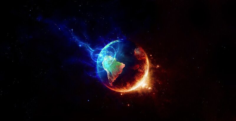 Earth from Space — Blue, Dramatic, Digital Art, Stars, Nebula, Planet