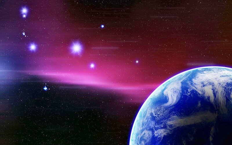 Earth from Space — Blue, Dramatic, Digital Art, Stars, Nebula