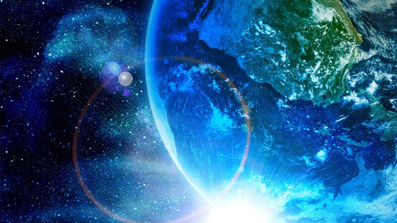 Earth from Space — Blue, Dramatic, Digital Art, Stars, Planet