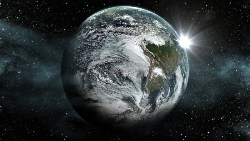 Earth from Space — Blue, Dramatic, Digital Art, Stars, Sun