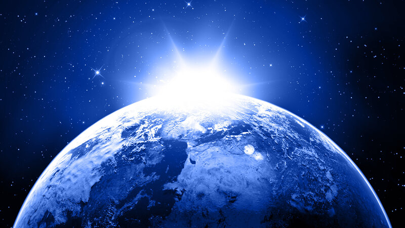 Earth from Space — Blue, Dramatic, Digital Art, Stars, Sunlight