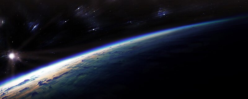Earth from Space — Blue, Dramatic, Digital Art, Sun, Stars, Clouds