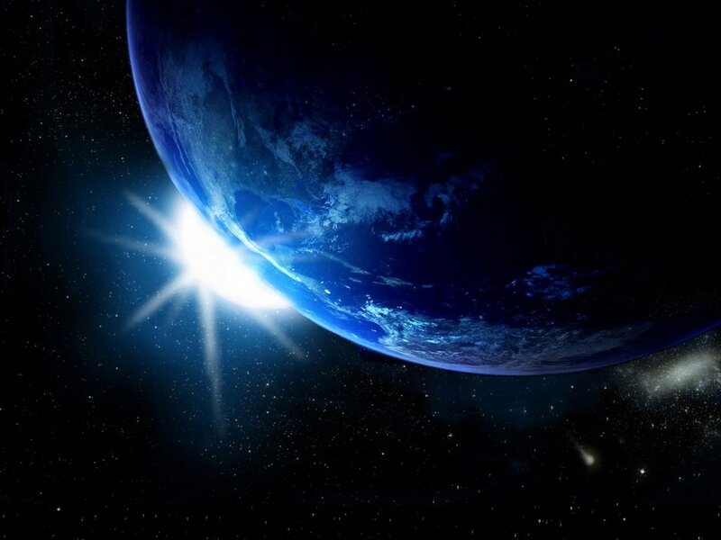 Earth from Space — Blue, Dramatic, Digital Art, Sun, Stars, Galaxy
