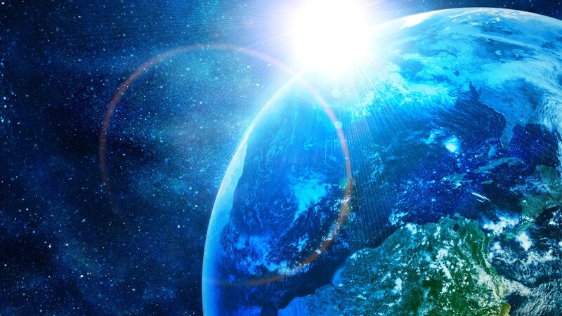 Earth from Space — Blue, Dramatic, Digital Art, Sun, Stars, Planet