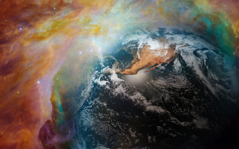 Earth from Space — Blue, Dramatic, Digital Art
