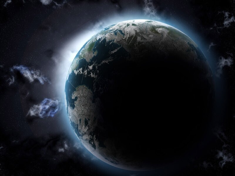 Earth from Space — Blue, Dramatic, Night, 3d Render, Planet