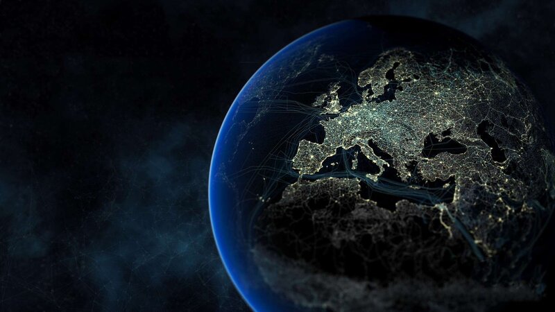 Earth from Space — Blue, Dramatic, Night, Digital Art, Europe, Network Lines