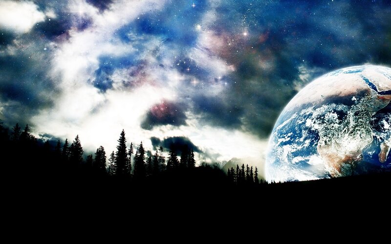 Earth from Space — Blue, Dramatic, Night, Digital Art, Forest