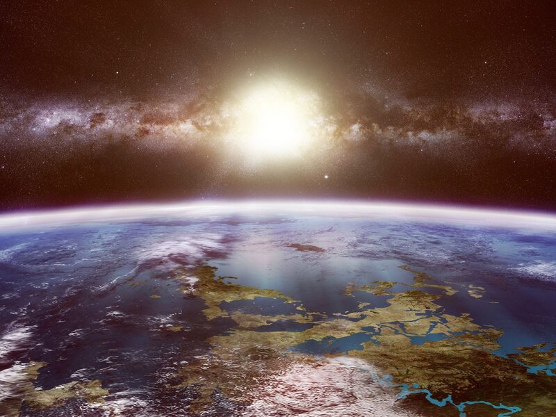 Earth from Space — Blue, Dramatic, Night, Digital Art, Milky Way