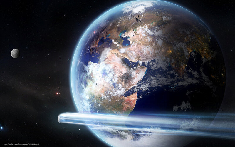 Earth from Space — Blue, Dramatic, Night, Digital Art, Moon, Satellite, Asteroid