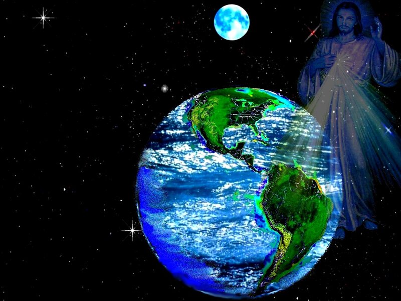 Earth from Space — Blue, Dramatic, Night, Digital Art, Moon, Stars, Figure