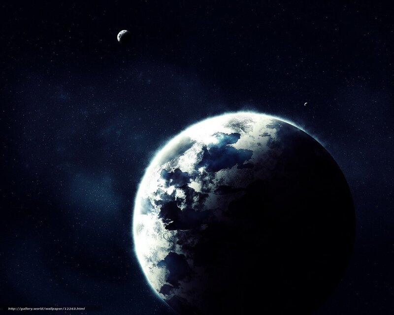 Earth from Space — Blue, Dramatic, Night, Digital Art, Moon, Stars