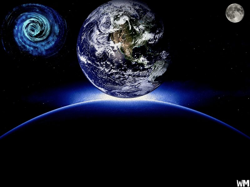 Earth from Space — Blue, Dramatic, Night, Digital Art, Moon, Swirl
