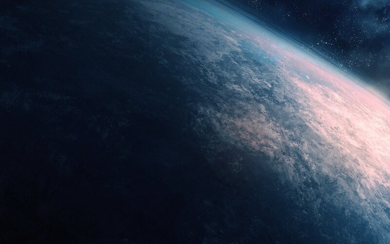 Earth from Space — Blue, Dramatic, Night, Digital Art, Planet, Clouds, Stars, Black