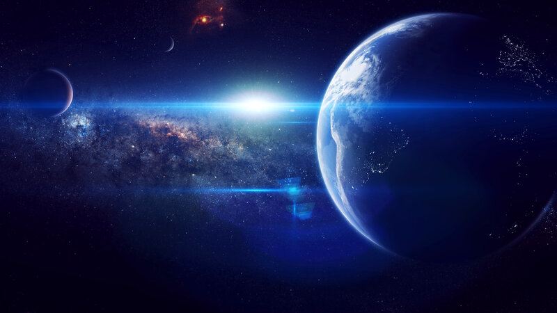 Earth from Space — Blue, Dramatic, Night, Digital Art, Planet, Galaxy, Stars