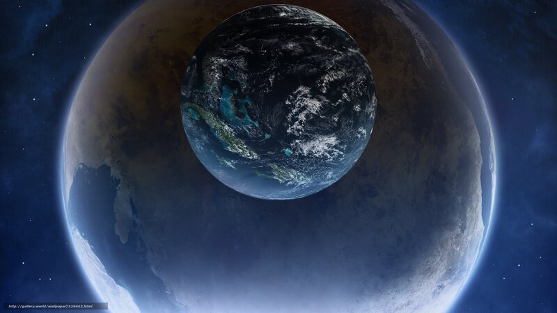 Earth from Space — Blue, Dramatic, Night, Digital Art, Planet, Stars, Clouds